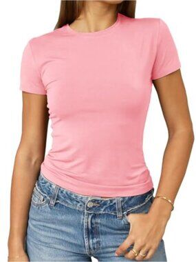 Women's Slim Fit Crop Top Short Sleeve Crew Neck Tight T Shirt Y2K